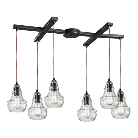 Menlow park 6- Light Oiled Bronze Light Glass Vintage Fixture Ceiling Pendant