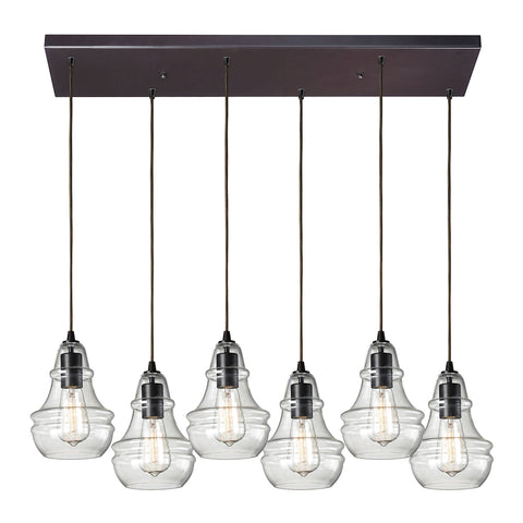 Menlow park 6- Light Oiled Bronze Glass Vintage Fixture Ceiling Mini Pendant