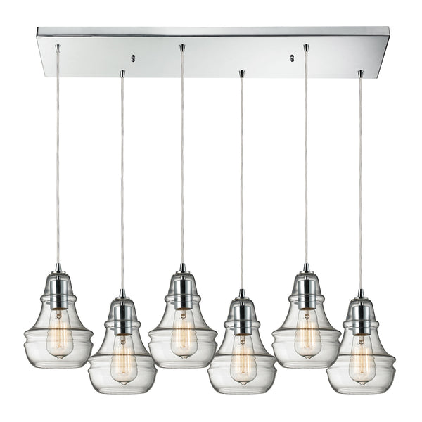 Menlow park 6- Light Polished Chrome Glass Vintage Fixture Ceiling Mini Pendant