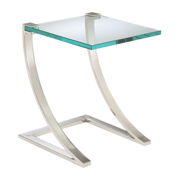 Sterling Uptown Metal & Glass End Table (Silver with Clear Top)