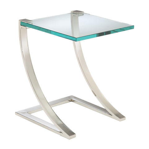 Sterling Uptown Metal & Glass End Table (Silver with Clear Top)