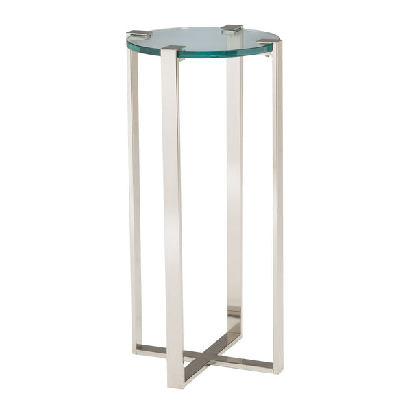 Sterling Uptown Metal & Glass Accent Stand (Silver with Clear Top)