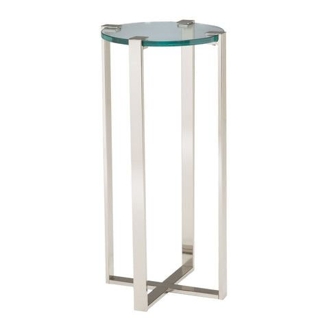 Sterling Uptown Metal & Glass Accent Stand (Silver with Clear Top)