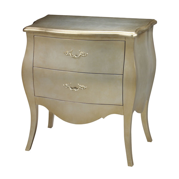 Romana Bowfront Champagne Silver Leaf Vintage Tall Chest Dresser Drawer