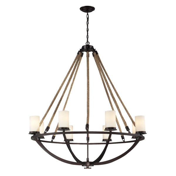Natural Rope 8-Light Aged Bronze Light Vintage Fixture Ceiling Chandelier