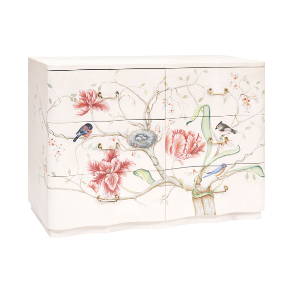Florence Indian White Hand-Painted Art Vintage Tall Chest Dresser Drawer