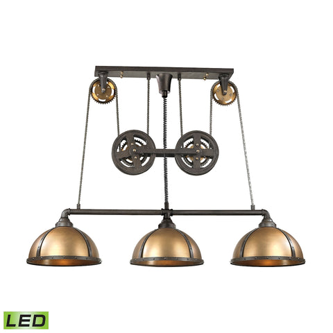 Torque 3 Light LED Vintage Rust and Brass Glass Vintage Fixture Island Light