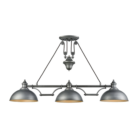 Farmhouse 3 Light Pulldown Light Weathered Zinc Glass Vintage Island Light