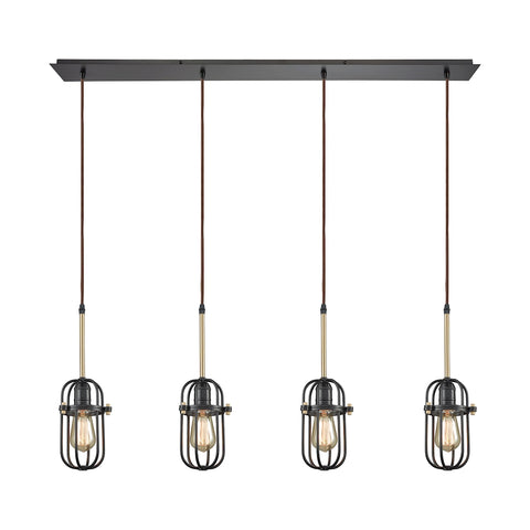 Binghamton 4 Light Linear Pan Oil Rubbed Bronze and Satin Brass Glass Pendant