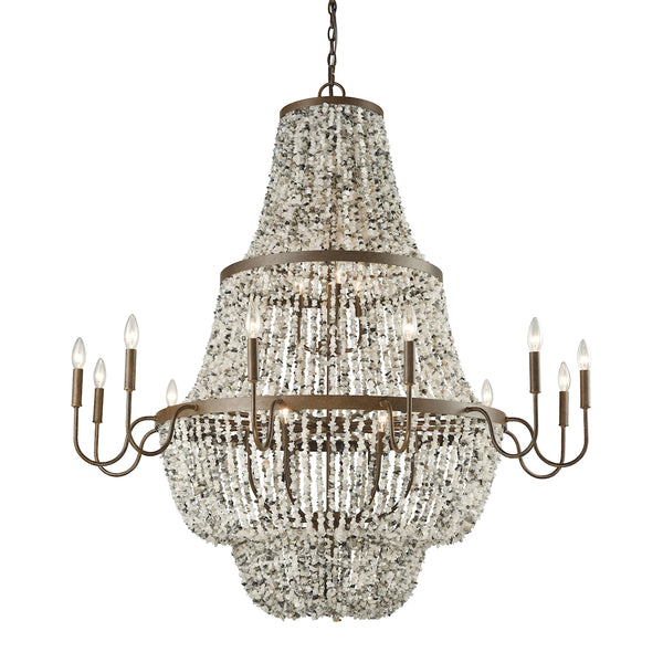 Agate Stones 21-Light Weathered Bronze with Gray Agate Stones Light Chandelier