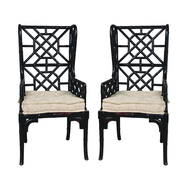 Bamboo Wing Back Set Of 2 Black Woodlands Molten Lava Modern Lounge Dining Chair