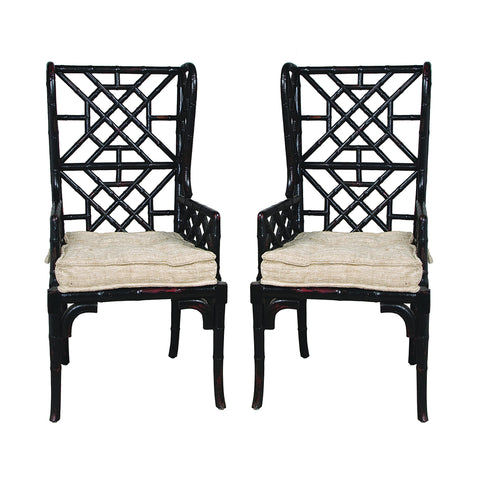 Bamboo Wing Back Set Of 2 Black Woodlands Molten Lava Modern Lounge Dining Chair