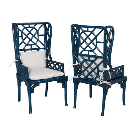Bamboo Wing Back Set Of 2 Symphony Blue Modern Lounge Dining Chair