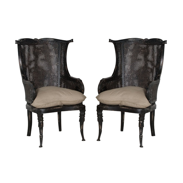 Caned Wingback Set Of 2 Vintage Noir Modern Lounge Dining Chair