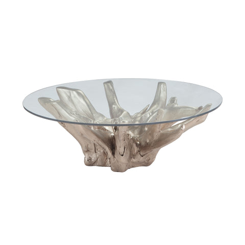 Dimond Home Champagne Wood Root & Glass Coffee Table (Gold & Clear Top)