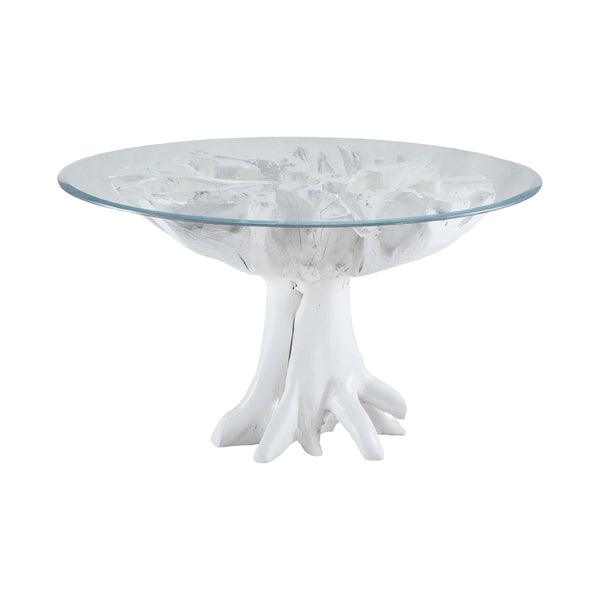 Dimond Home Wood Root & Glass Entry Table (White & Clear Top)