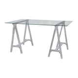 Sterling Coastal Cool Solid Wood & Glass Architect's Table (Sandblasted Gray & Clear Top)