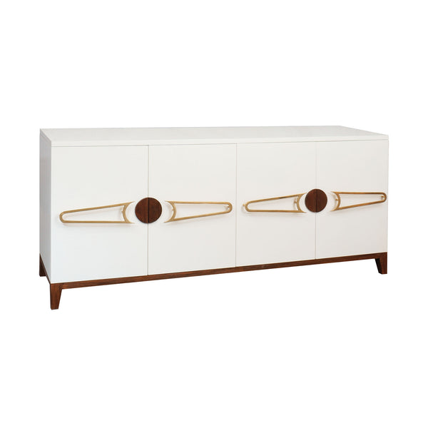 Bang 4-Door White Polished Brass Vintage Dresser Credenza Cabinet