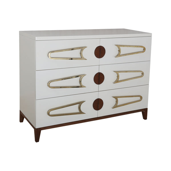 Bang 6-Drawer Cappuccino Foam Polished Brass Brown Stain Chest Dresser Drawer