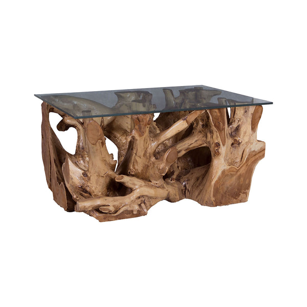 Teak Root With Glass Top Natural Vintage Coffee Table