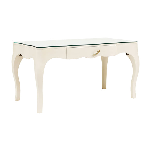Lightly Glass Top Indian White Vintage Carved Console Table Desk