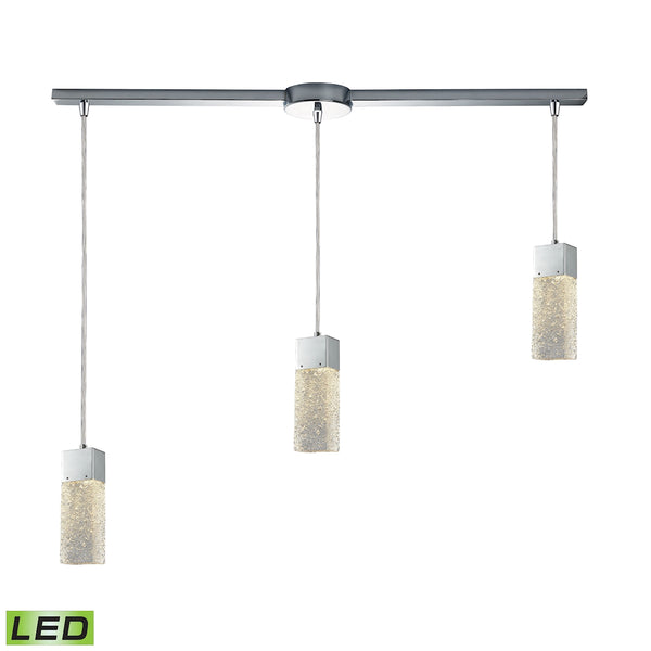 Cubic Ice 3 Light Linear Bar Polished Chrome with Solid Textured Glass Pendant