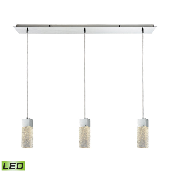 Cubic Ice 3 Light Linear Pan Polished Chrome with Solid Textured Glass Pendant