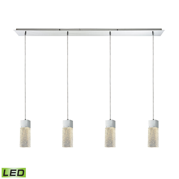 Cubic Ice 4 Light Linear Pan Polished Chrome with Solid Textured Glass Pendant