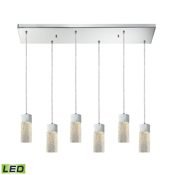 Cubic Ice 6 Light Rectangle Polished Chrome with Solid Textured Glass Pendant
