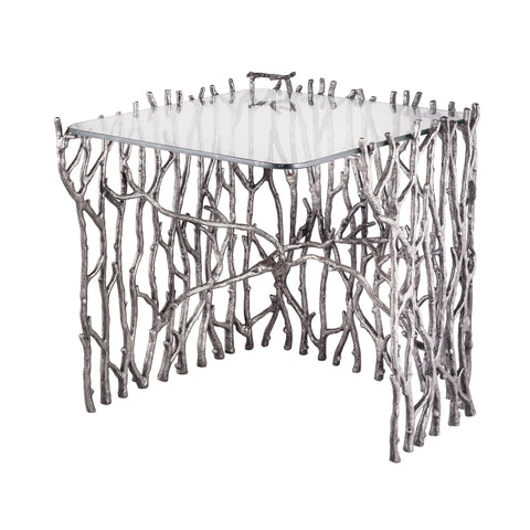 Dimond Home Small Sticks Metal & Glass Side Table (Silver & Clear Top)