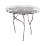 Dimond Home Victoria Metal & Glass Round Side Table (Silver & Clear Top)