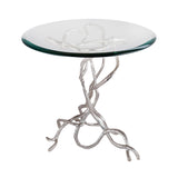 Dimond Home Woven Vines Metal & Glass Side Table (Silver & Clear Top)