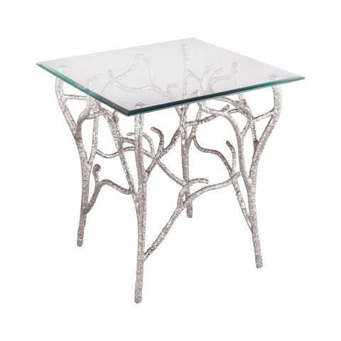Dimond Home Metropolitan Metal & Glass Side Table (Silver & Clear Top)