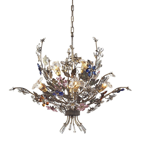 Brillare 6-Light Brozed Rust with Multi-Colored Floral Crystals Light Chandelier