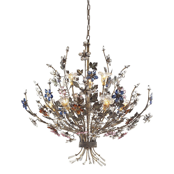 Brillare 9-Light Brozed Rust with Multi-Colored Floral Crystals Light Chandelier