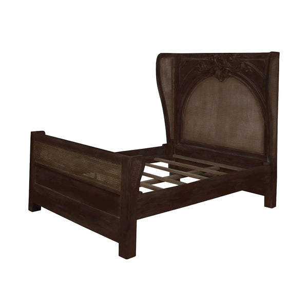Caned Acanthus Queen Bed Heritage Dark Grey Stain Backrest Support Headboard