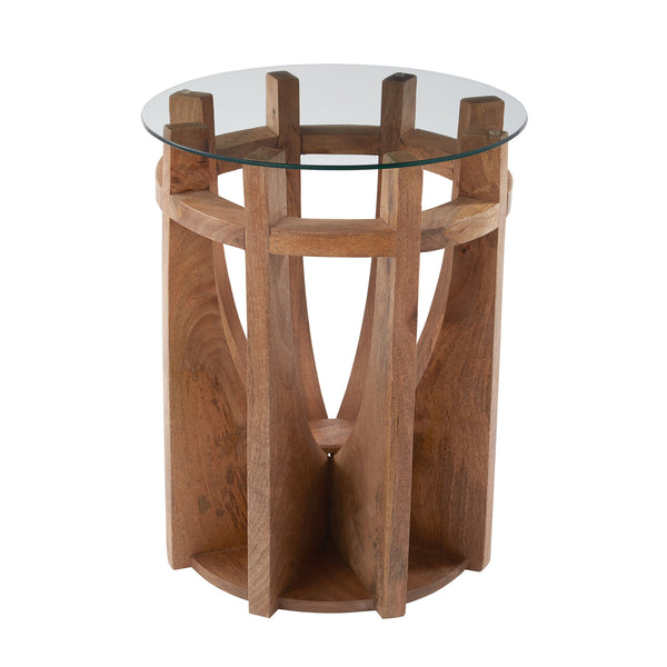 Dimond Home Wood & Glass Sundial Side Table (Natural Woodtone & Clear Top)