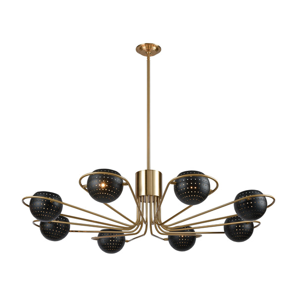 Scarab 8-Light In New Aged Brass Semi-Gloss Black Shades Light Chandelier