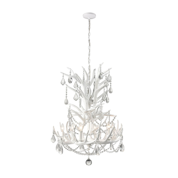 Big Sky Tall 6-Light Crystal White Clear Frosted Light Ceiling Chandelier