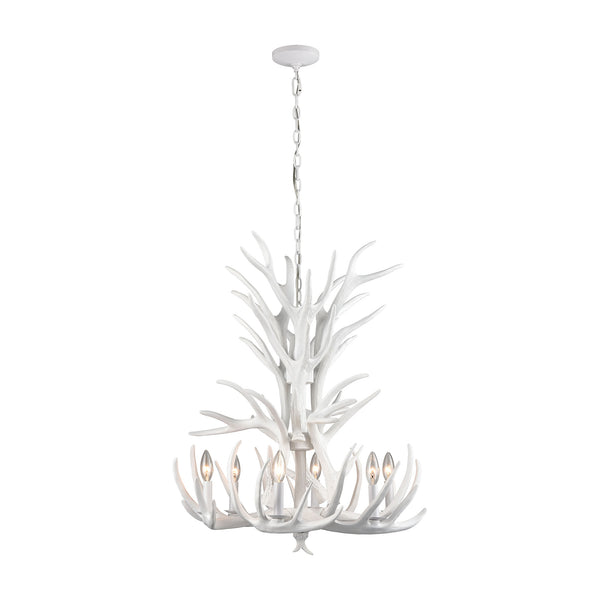 Big Sky Tall 6-Light White Clear Frosted Crystal Light Ceiling Chandelier