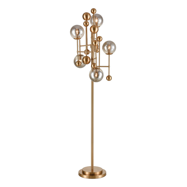 Ballantine In Aged Brass Smoked Glass Light Shade Torchiere Reading Floor Lamp