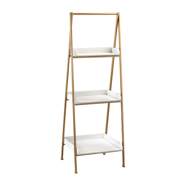 Leaning Bookshelf - Sterling Wood & Metal Accent Shelf - White & Gold