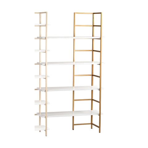 Étagère - Sterling Metal & Wood Shelving Unit Extension - White And Gold